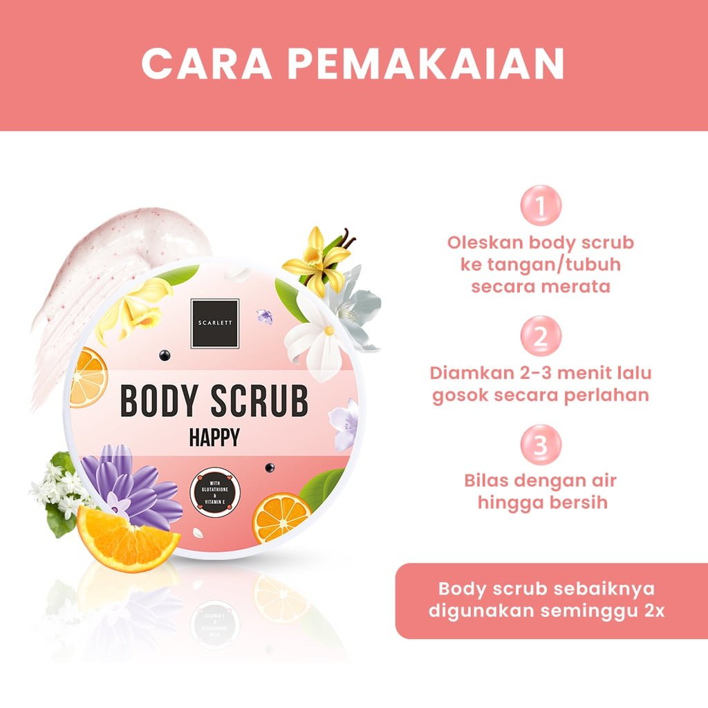 Scarlett Whitening Body Scrub Happy 00001 Scarlett Body Scrub Happy - Gambar 4