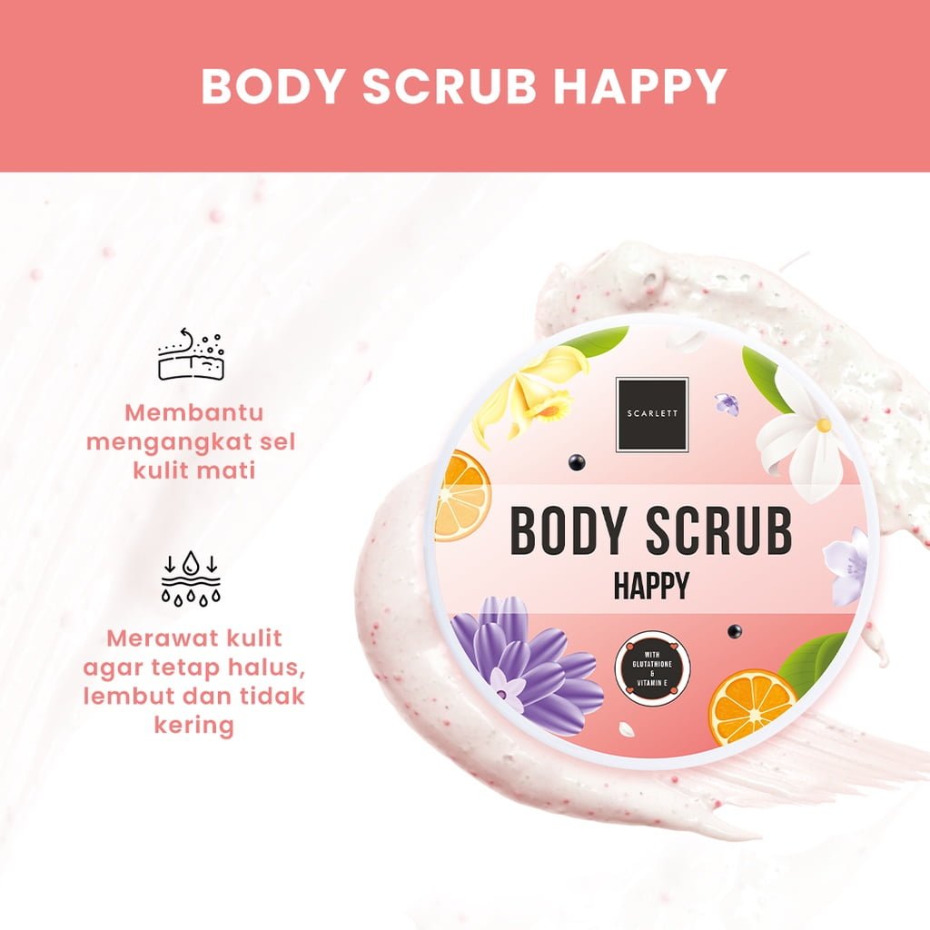 Scarlett Whitening Body Scrub Happy 00002 Scarlett Body Scrub Happy - Gambar 3