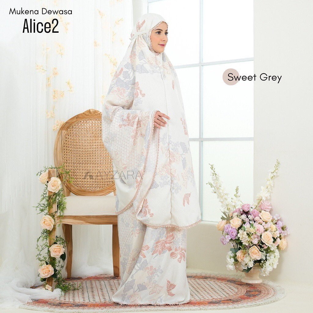 Mukena 2 in 1 Maxmara Alice Sweet Grey Mukena 2 in 1 Maxmara Alice - Gambar 3