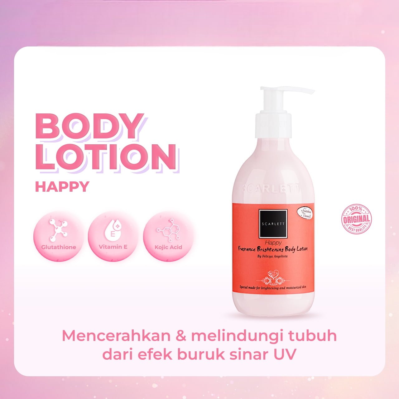 Scarlett Fragrance Brightening Body Lotion Happy-1 Scarlett Body Lotion Happy - Gambar 1