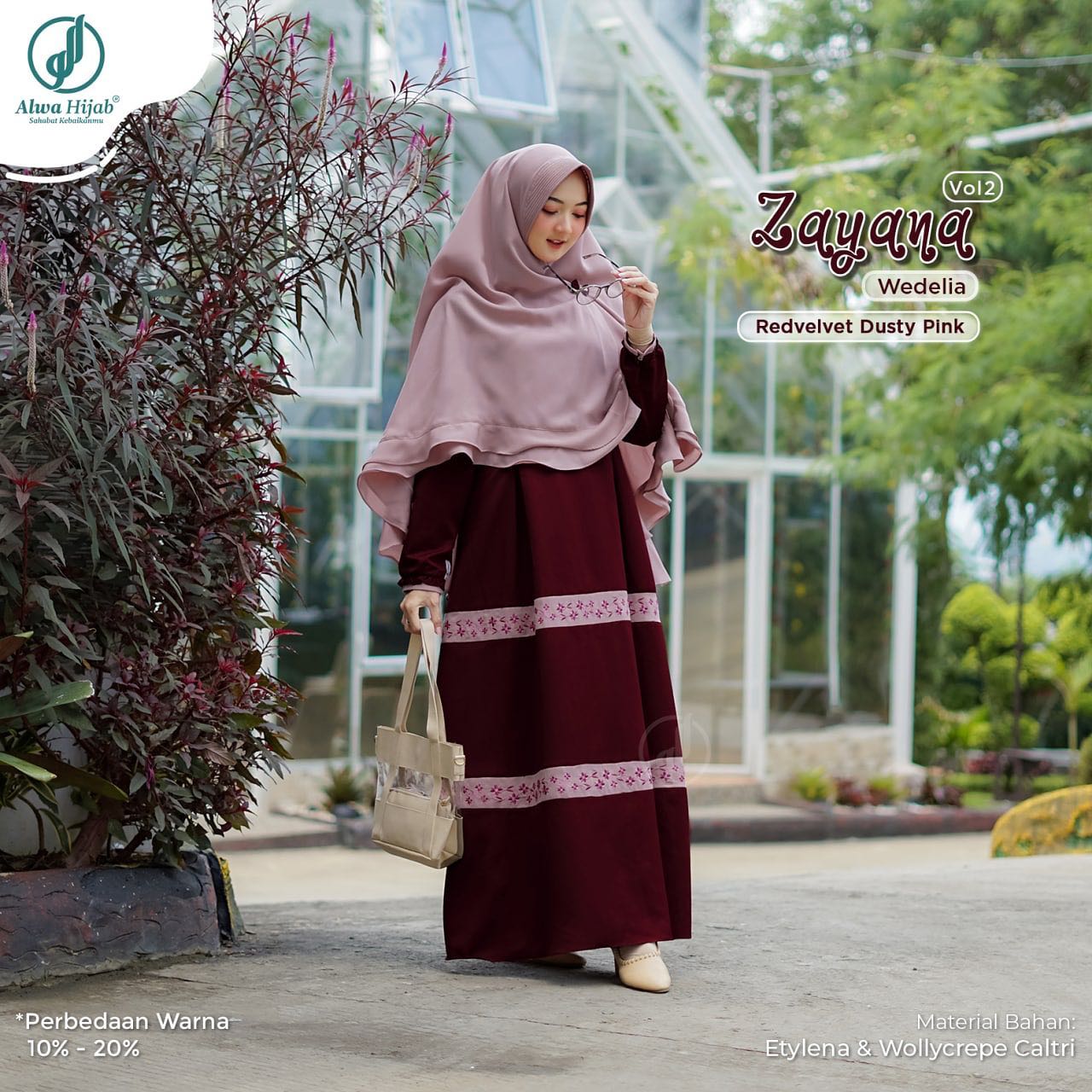 zayana dress redvelvet dusty pink Zayana Dress Set - Gambar 3