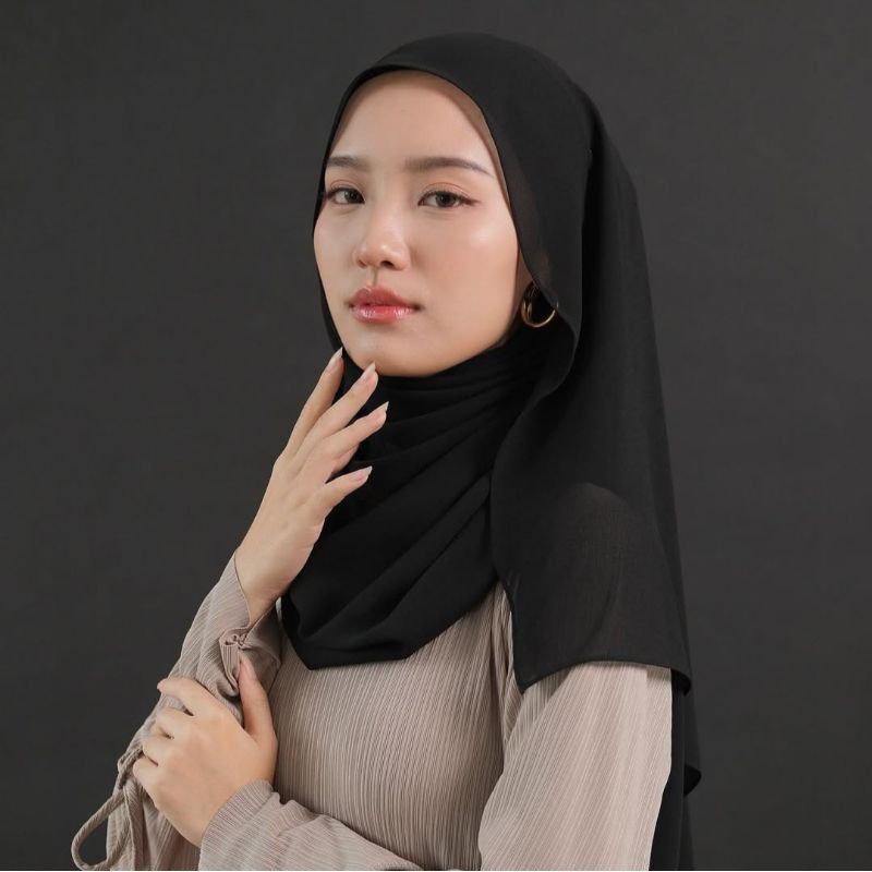 NHS Looks Pashmina Plain New - Black NHS Looks Pashmina Plain - Gambar 2