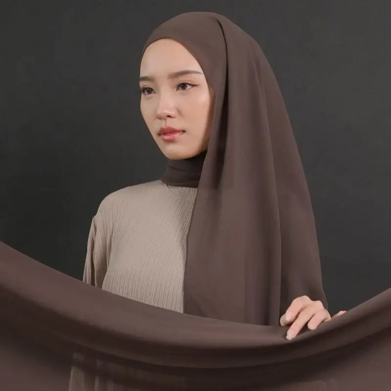 NHS Looks Pashmina Plain New - Dark Choco NHS Looks Pashmina Plain - Gambar 3