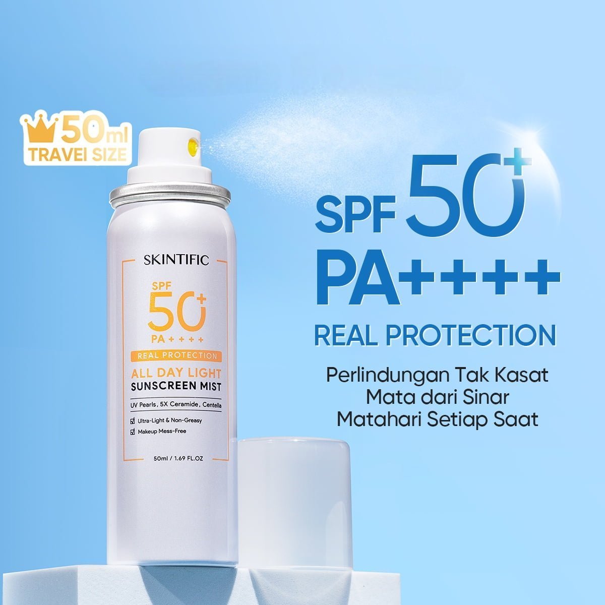 Skintific All Day Light Sunscreen Mist-1 Skintific All Day Light Sunscreen Mist SPF50 PA++++ - Gambar 1