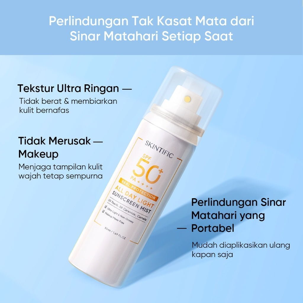 Skintific All Day Light Sunscreen Mist-6 Skintific All Day Light Sunscreen Mist SPF50 PA++++ - Gambar 2