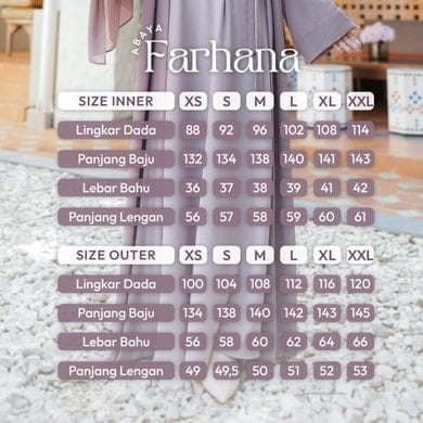 Abaya Farhana Dress Size Chart Abaya Farhana Dress - Gambar 4
