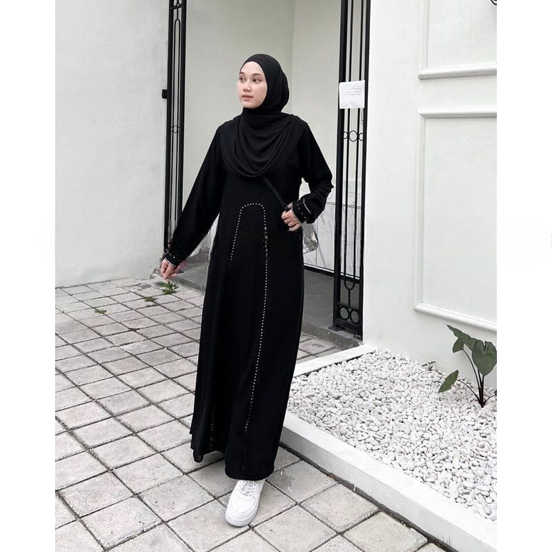 Abaya Saudi Black1 Abaya Saudi Hitam - Gambar 2