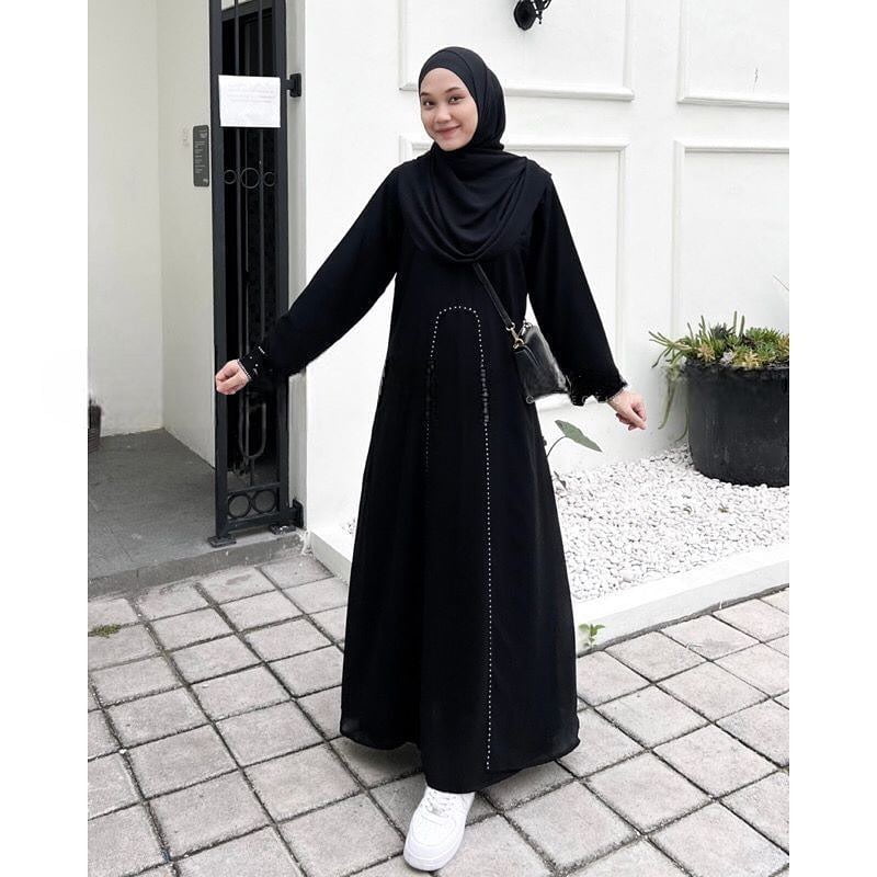 Abaya Saudi Black2 Abaya Saudi Hitam - Gambar 3