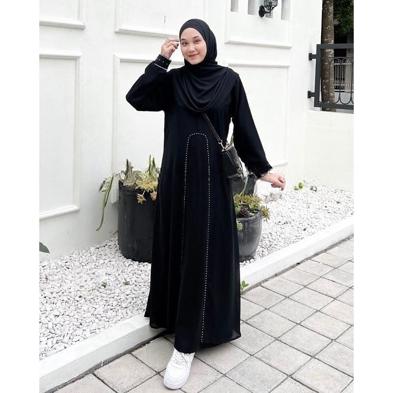 Abaya Saudi Black3 Abaya Saudi Hitam - Gambar 1