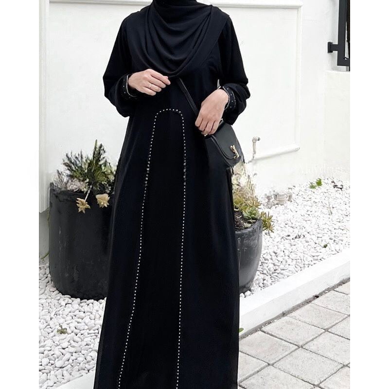 Abaya Saudi Black4 Abaya Saudi Hitam - Gambar 4