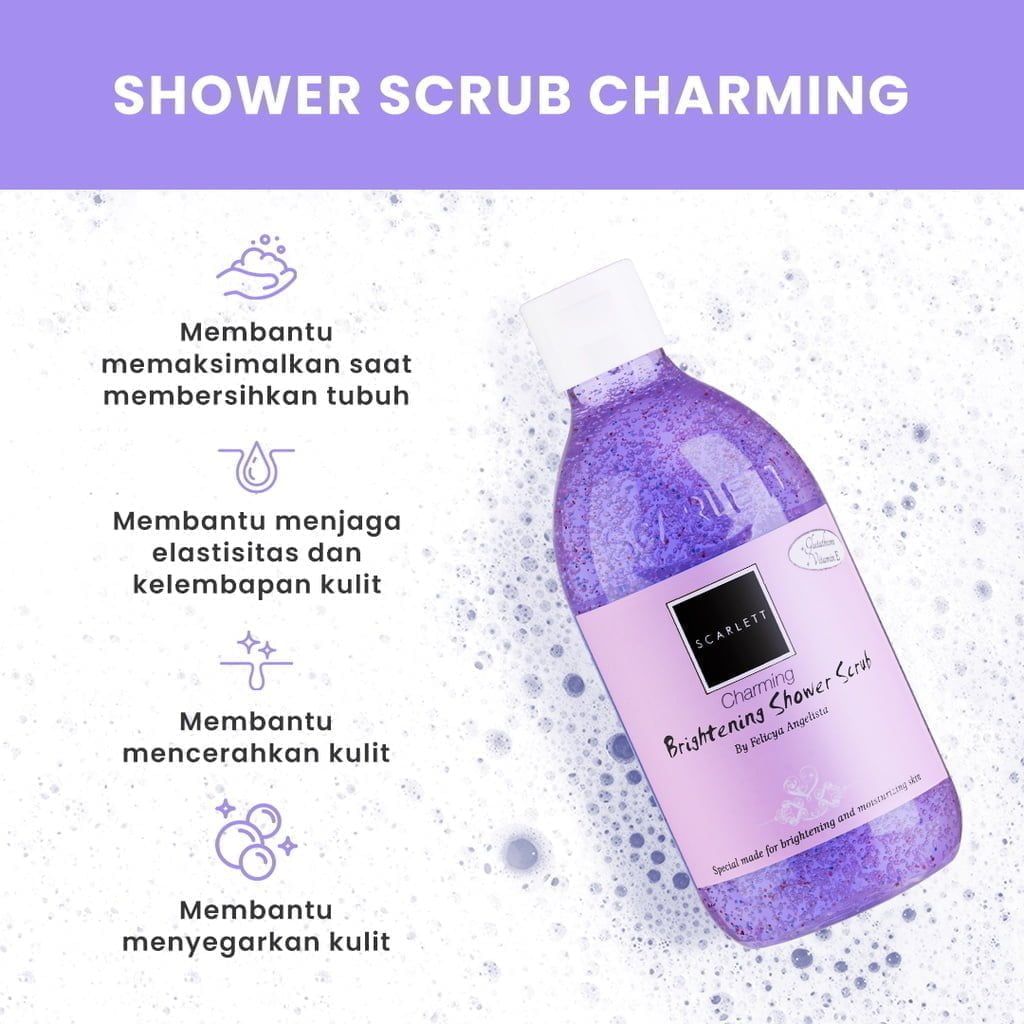 Scarlett Whitening Shower Scrub Charming-3 Scarlett Whitening Shower Scrub Charming - Gambar 4
