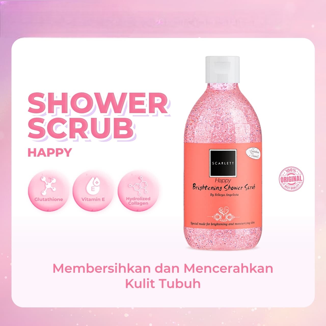 Scarlett Whitening Shower Scrub Happy-1 Scarlett Whitening Shower Scrub Happy - Gambar 1