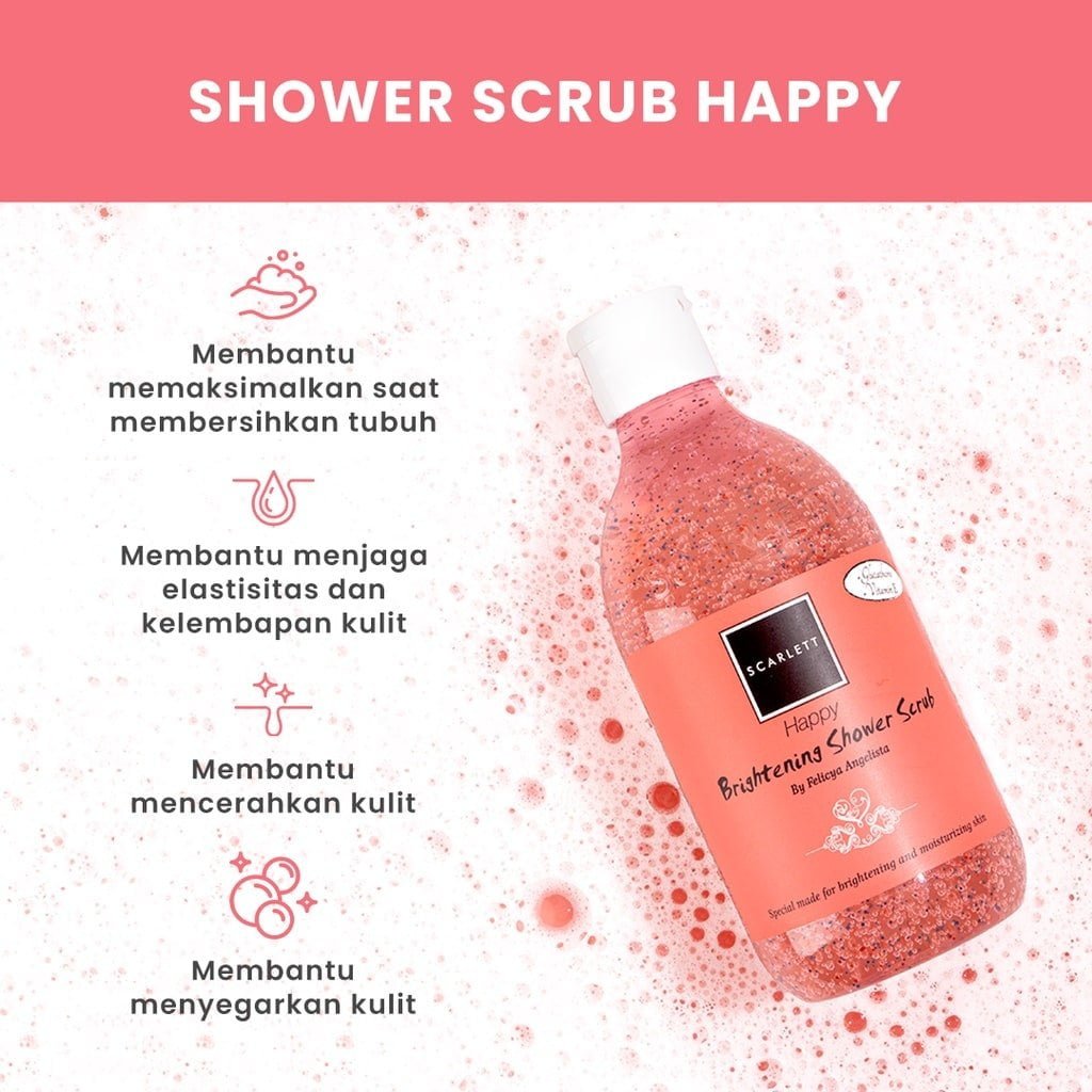 Scarlett Whitening Shower Scrub Happy-2 Scarlett Whitening Shower Scrub Happy - Gambar 3