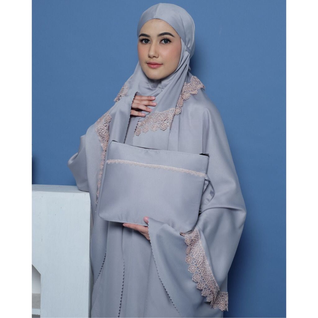 Mukena Silk Renda Grey Mukena Silk Renda - Gambar 3