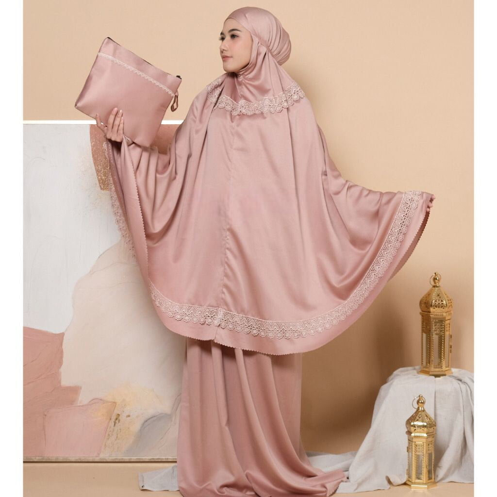 Mukena Silk Renda Latte 2 Mukena Silk Renda - Gambar 2