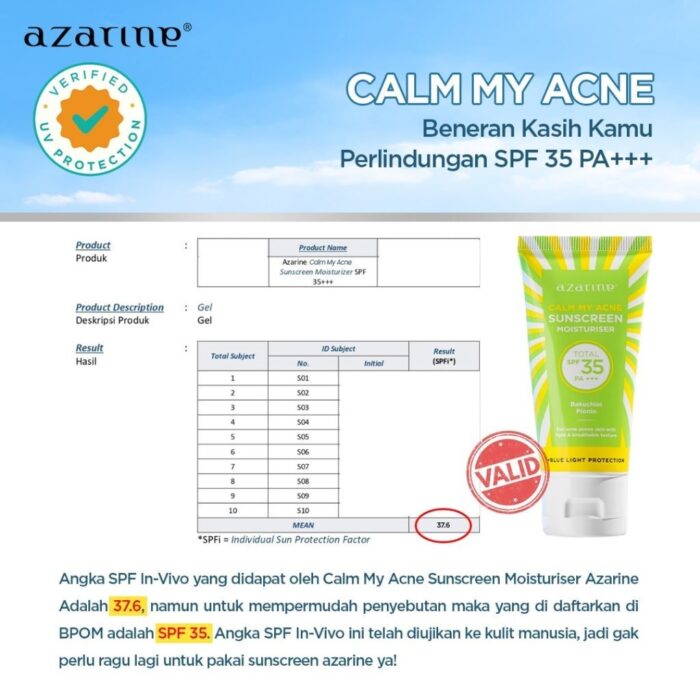 Azarine Calm My Acne Sunscreen Moisturiser SPF35 PA+++ - Gambar 3