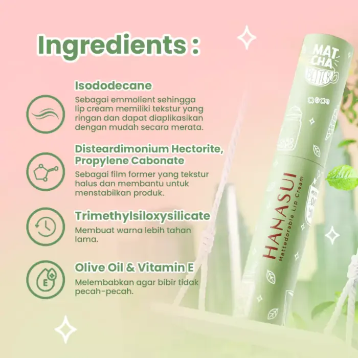 Hanasui Mattedorable Lip Cream Matcha Latte Edition - Gambar 7