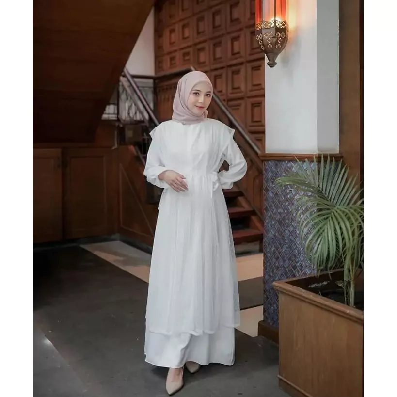 Mat Dress Mosscrepe Zipper Depan white Mat Dress Mosscrepe Zipper Depan - Gambar 3