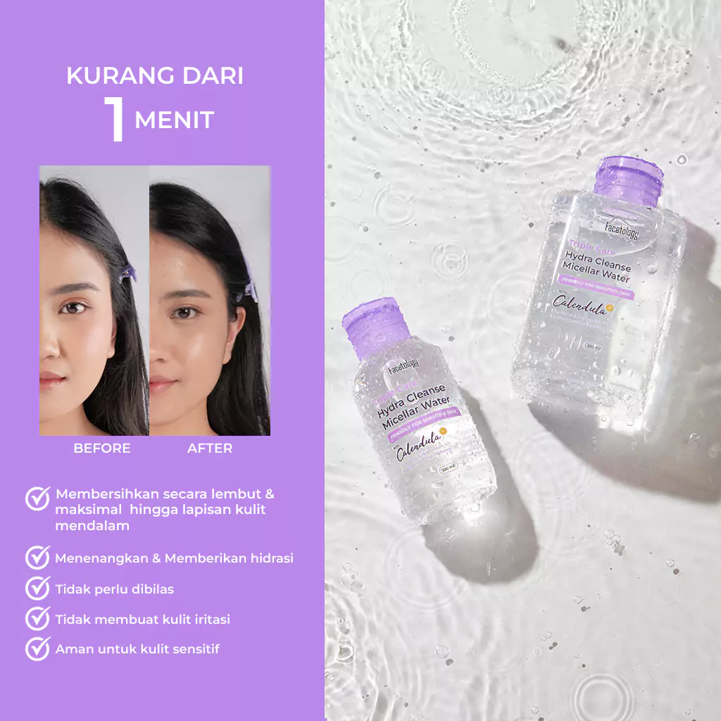 Facetology Triple Care Hydra Cleanse Micellar Water 3 Facetology Triple Care Hydra Cleanse Micellar Water 300 ml - Gambar 2