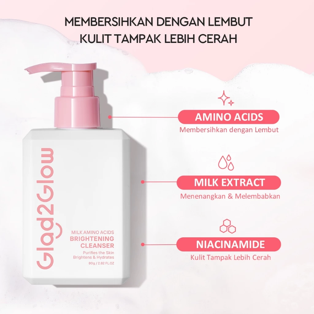 Glad2Glow Milk Amino Acid Gentle Cleanser 3 Glad2Glow Milk Amino Acid Gentle Cleanser - Gambar 1