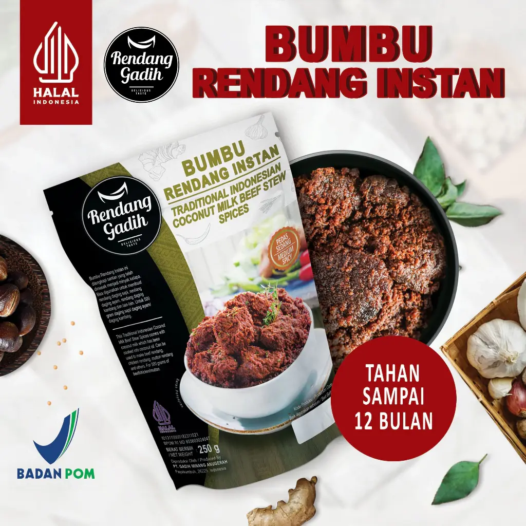 Rendang Gadih - Bumbu Rendang Instan Pedas 4 Rendang Gadih - Bumbu Rendang Instan Pedas 250 gr - Gambar 1