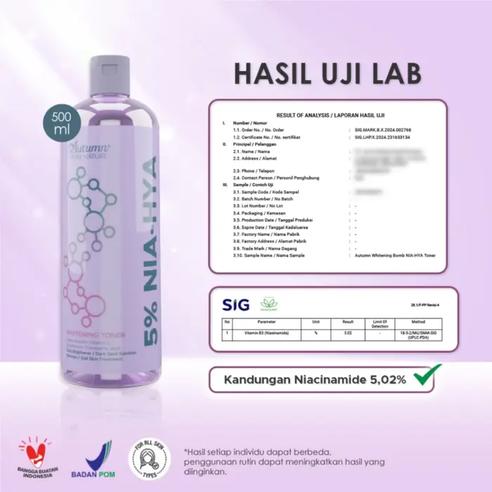 Autumn 5% NIA–HYA Whitening Toner 500 ml - Gambar 6