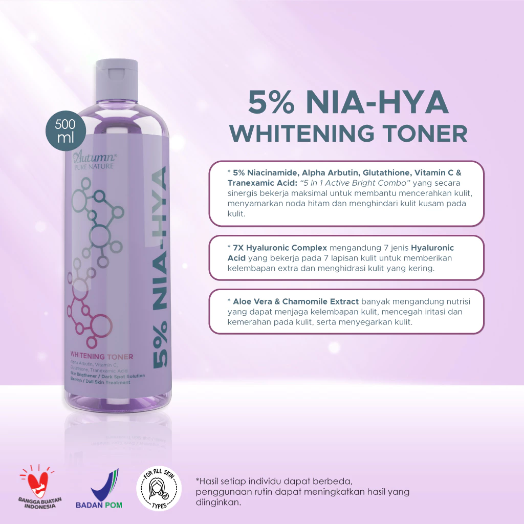 Autumn 5% NIA–HYA Whitening Toner 2 Autumn 5% NIA–HYA Whitening Toner 500 ml - Gambar 5