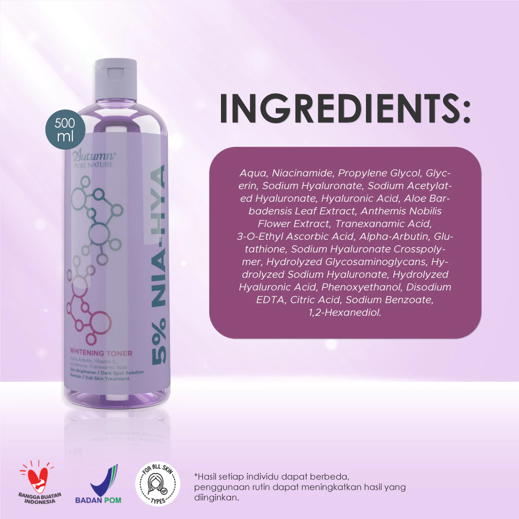 Autumn 5% NIA–HYA Whitening Toner 3 Autumn 5% NIA–HYA Whitening Toner 500 ml - Gambar 4