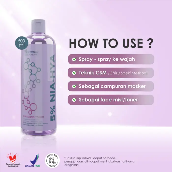 Autumn 5% NIA–HYA Whitening Toner 500 ml - Gambar 3