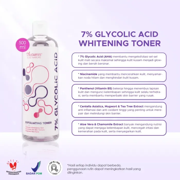 Autumn Glycolic Acid 7% Toning Solution Exfoliating Toner 500ml - Gambar 5