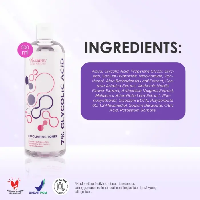 Autumn Glycolic Acid 7% Toning Solution Exfoliating Toner 500ml - Gambar 4