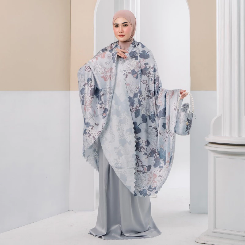 Mukena Armany Silk Premium 2in1 Resleting Lasercut Zahira Series - Grey Zahira Series - Mukena Armany Silk Premium 2in1 Resleting Lasercut - Gambar 1