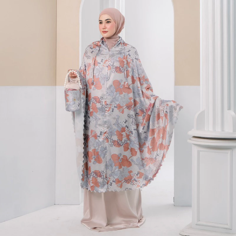 Mukena Armany Silk Premium 2in1 Resleting Lasercut Zahira Series - Nude Zahira Series - Mukena Armany Silk Premium 2in1 Resleting Lasercut - Gambar 3