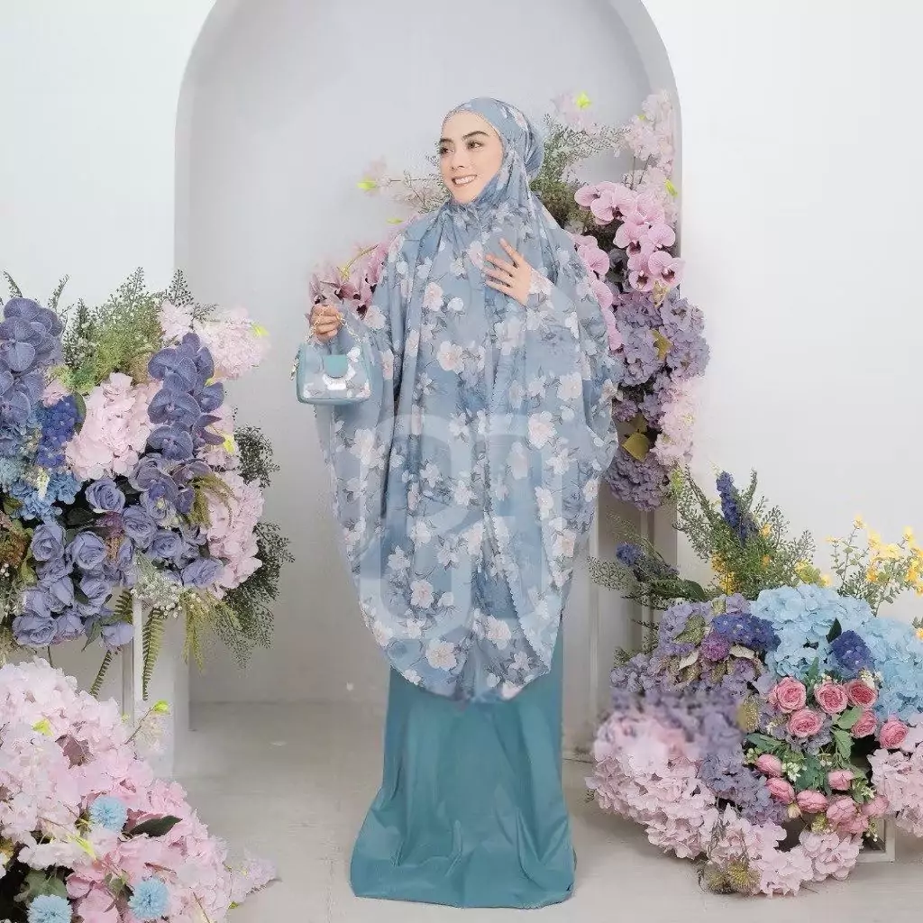 Mukena Travel Parasut Dubai Premium Plus Sajadah - Mint Grey Mukena Travel Parasut Dubai Premium Plus Sajadah - Gambar 5