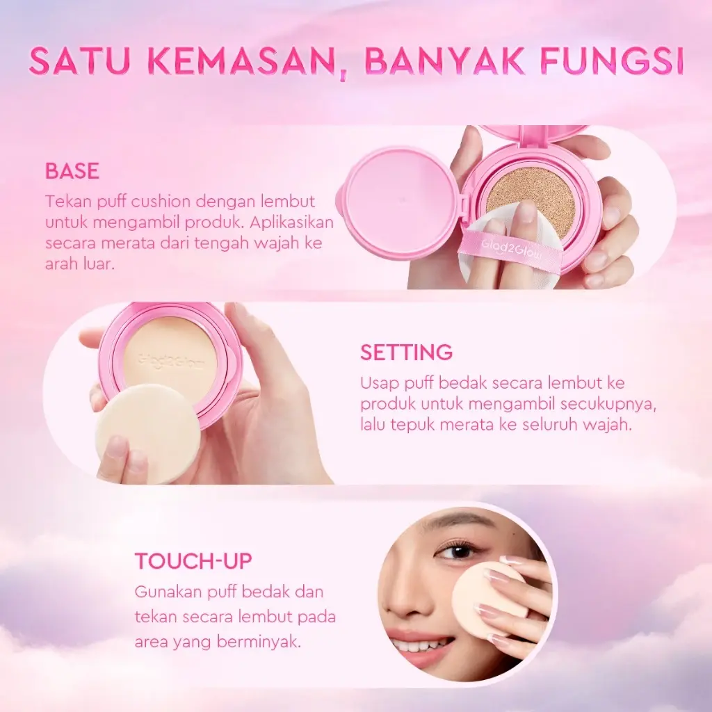 Glad2Glow 2in1 Perfect Pair Cushion 3 Glad2Glow 2in1 Perfect Pair Cushion Powder Foundation Waterproof - Gambar 5