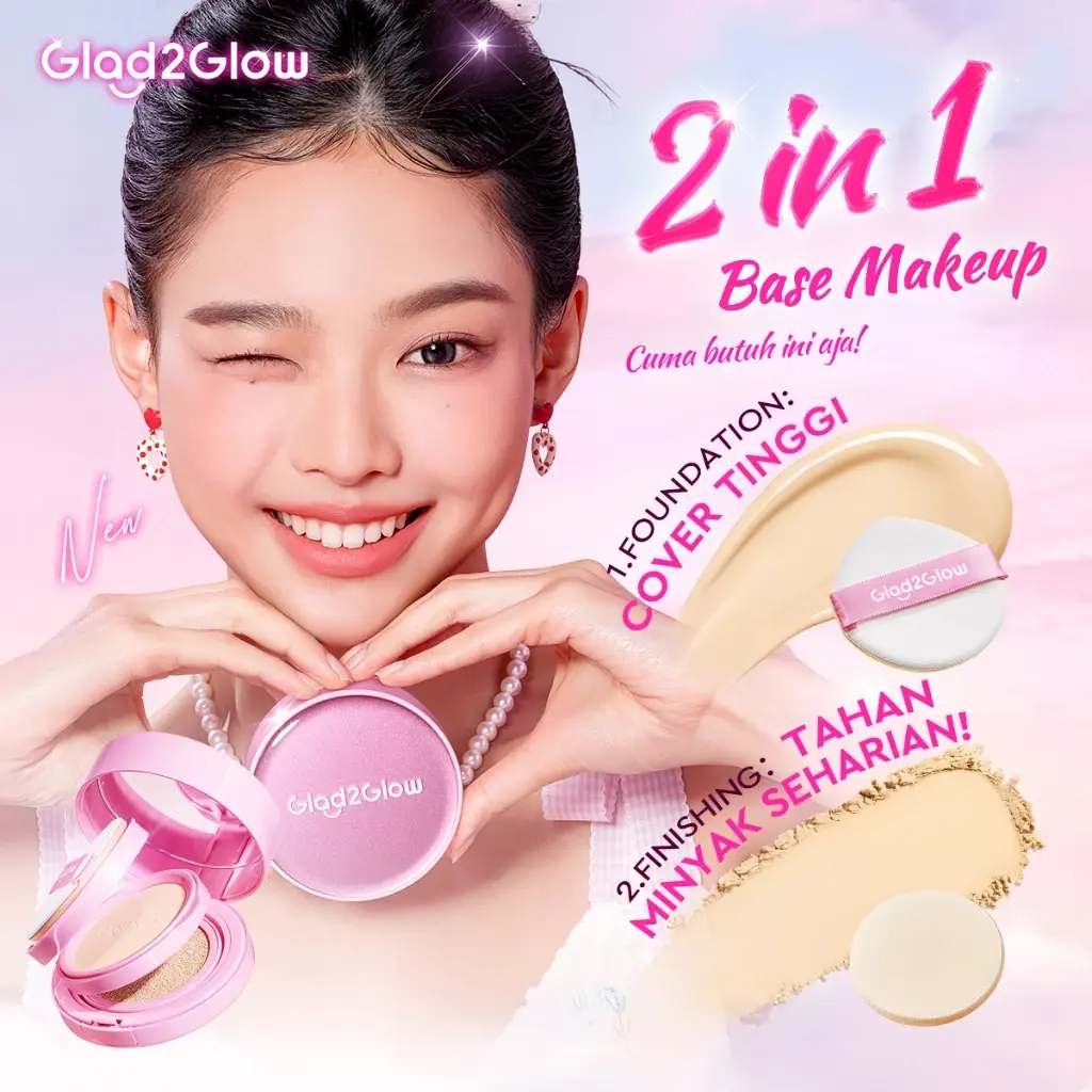 Glad2Glow 2in1 Perfect Pair Cushion 7 Glad2Glow 2in1 Perfect Pair Cushion Powder Foundation Waterproof - Gambar 1