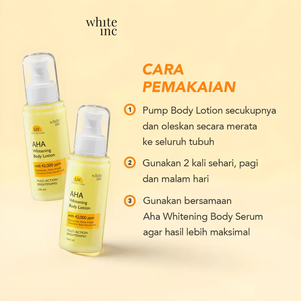 WHITE INC AHA Body Lotion to Whitening & Moisturising 1 WHITE INC AHA Body Lotion to Whitening & Moisturising - Gambar 4