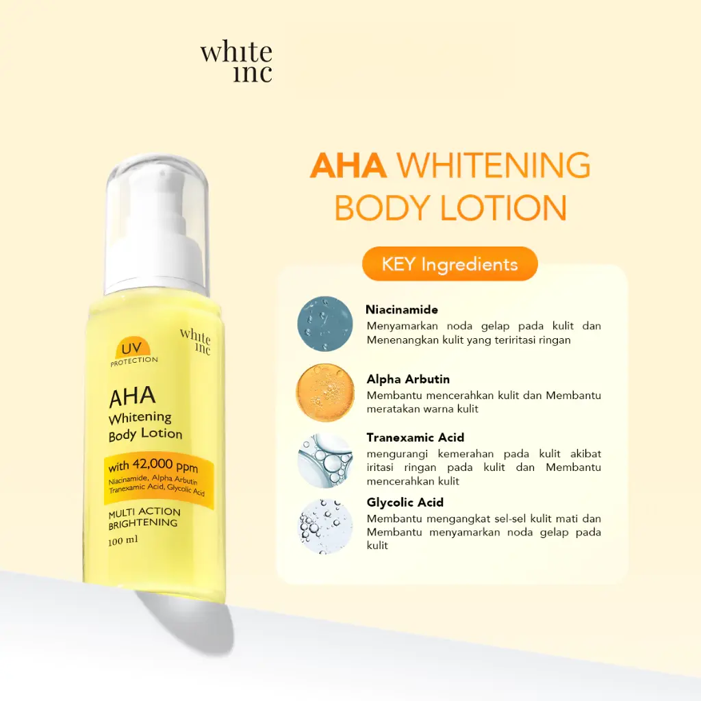 WHITE INC AHA Body Lotion to Whitening & Moisturising 3 WHITE INC AHA Body Lotion to Whitening & Moisturising - Gambar 2