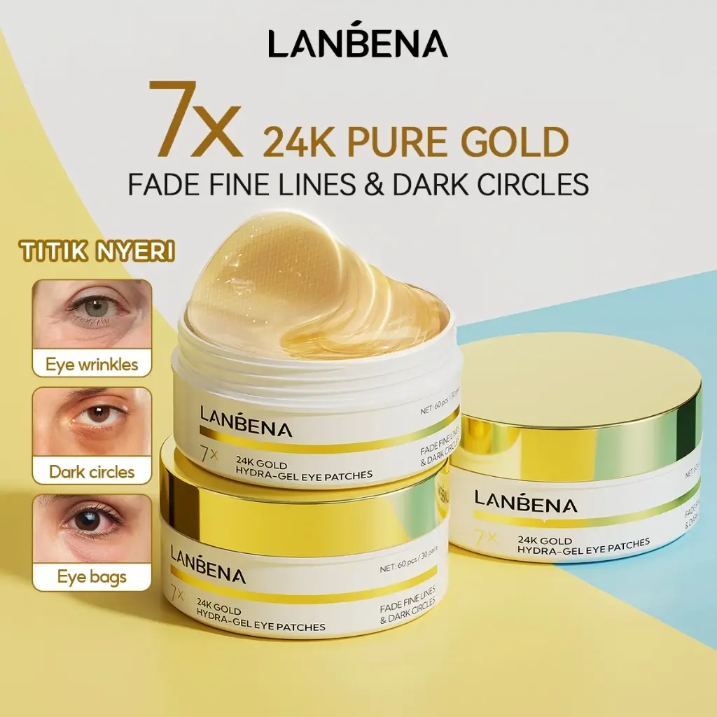 Lanbena 24K Gold Collagen Eye Patch 1 Lanbena 24K Gold Collagen Eye Patch - Penghilang Kantung Mata Lingkaran Hitam - Gambar 1