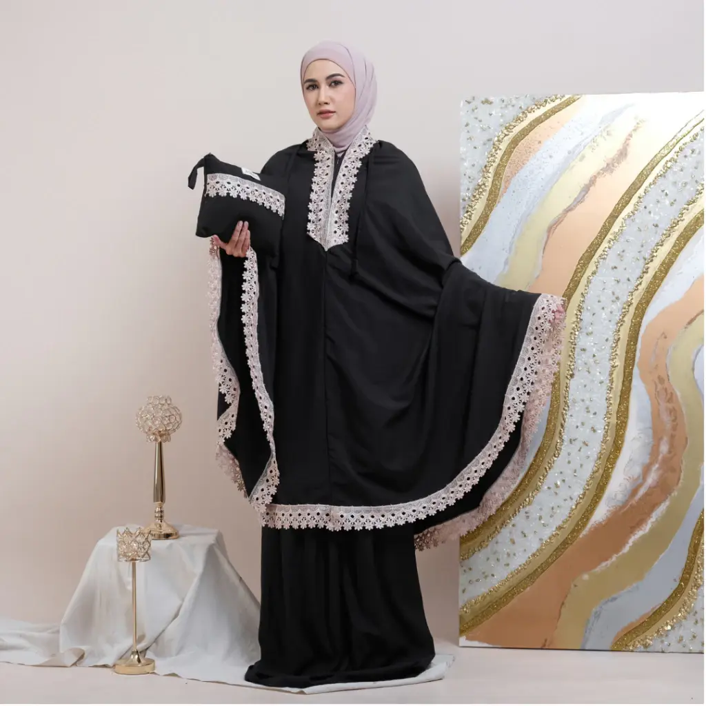Mukena Ameena Renda Katun Premium - Black Mukena Ameena Renda Katun Premium - Gambar 1