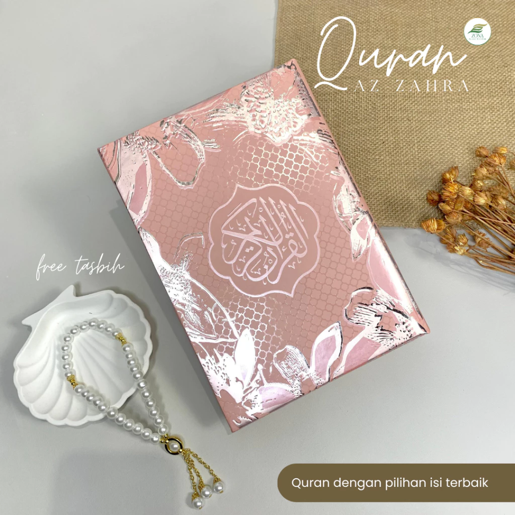 Al Quran Premium Embos Motif Bunga Pink Al Quran Premium Embos Motif Bunga Terjemahan Free Box Eksklusif & Tasbih - Gambar 1